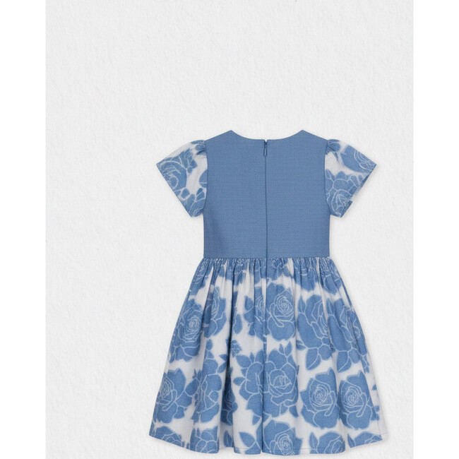 Enissa Girl Dress Short Sleeve, Blue Denim Flower