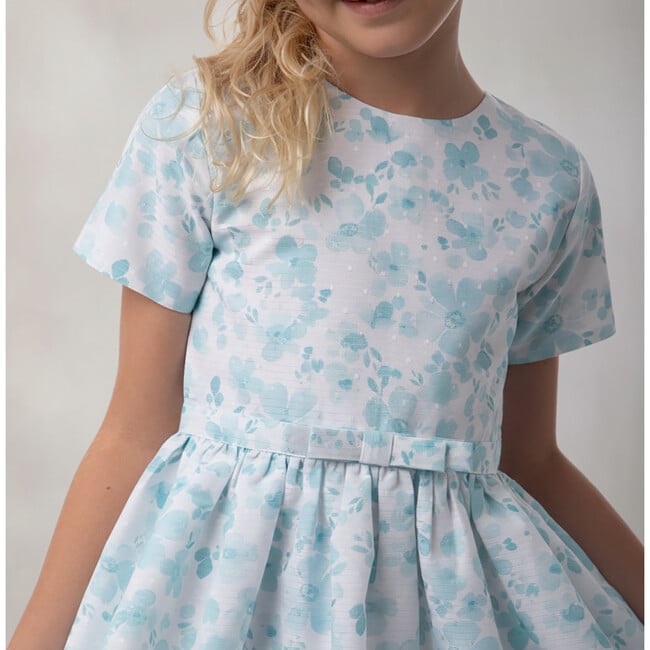 Eryna Girl Dress Short Sleeve, Aqua Flower - Dresses - 4