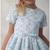 Eryna Girl Dress Short Sleeve, Aqua Flower - Dresses - 4 - thumbnail