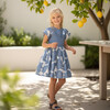 Enissa Girl Dress Short Sleeve, Blue Denim Flower - Dresses - 3