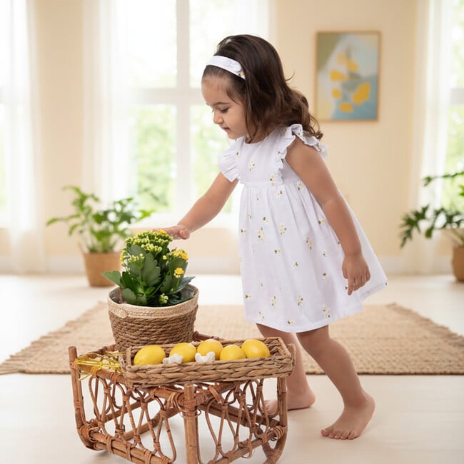 Emilie Baby Dress Sleeveless, White Daisy - Dresses - 3