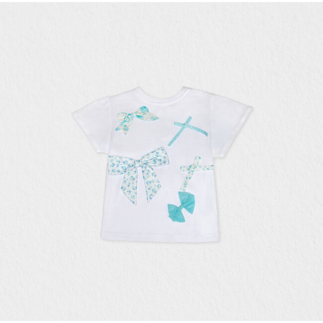 Elara Girl T-shirt Short Sleeve, White Aqua Bow