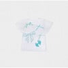Elara Girl T-shirt Short Sleeve, White Aqua Bow - T-Shirts - 1 - thumbnail