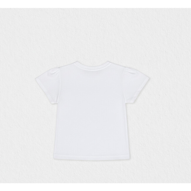 Elara Girl T-shirt Short Sleeve, White Aqua Bow