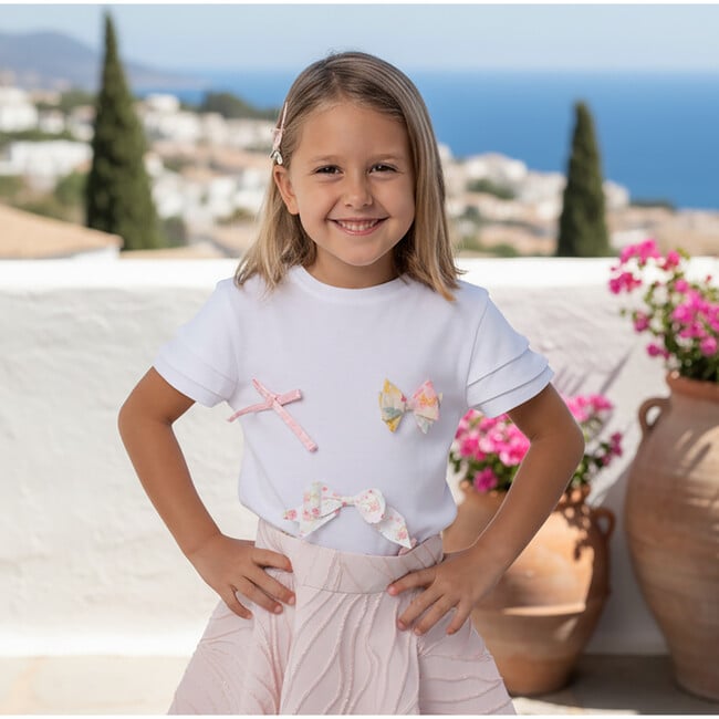 Ebony Girl T-shirt Short Sleeve, White Pink Bow - T-Shirts - 3