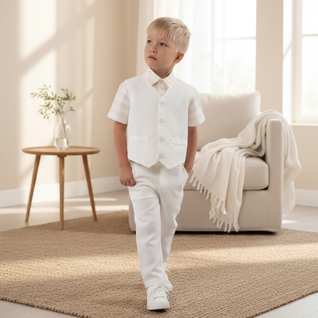 Dino Boy Vest, Pearl Off-White - Vests - 3