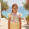 Elara Girl Blouse Short Sleeve, Yellow Pink Lagoon - Blouses - 3 - thumbnail