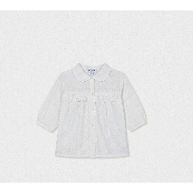 Delice Girl Blouse Mid Sleeve, White Flower Embroidery