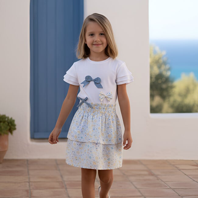 Ebony Girl T-shirt Short Sleeve, White Jean Bow - T-Shirts - 4