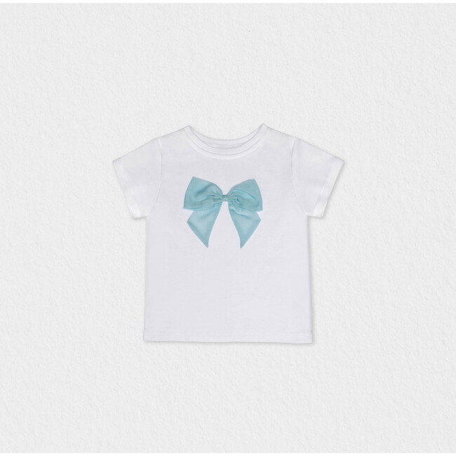 Cora Girl T-shirt Short Sleeve, White Aqua Tulle