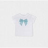 Cora Girl T-shirt Short Sleeve, White Aqua Tulle - T-Shirts - 1 - thumbnail