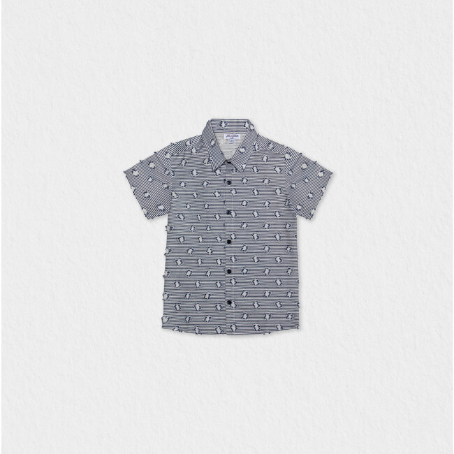 Colin Boy Shirt Short Sleeve Cotton, Navy Blue Square
