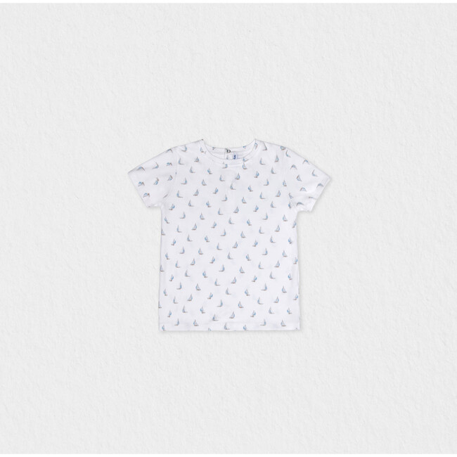 Cederique Boy T-shirt Short Sleeve, White Blue Boat