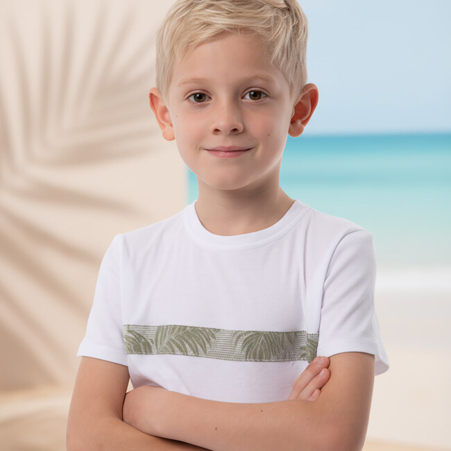 Cederique Boy T-shirt Short Sleeve, White Green Palm - T-Shirts - 3