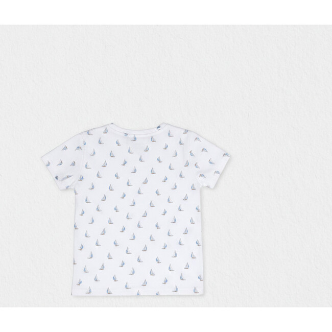 Cederique Boy T-shirt Short Sleeve, White Blue Boat