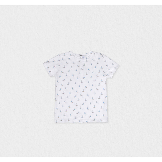 Cederique Baby T-shirt Short Sleeve, White Blue Boat