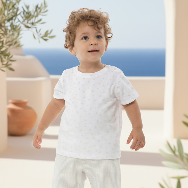 Cederique Baby T-shirt Short Sleeve, White Beige Palm - T-Shirts - 3