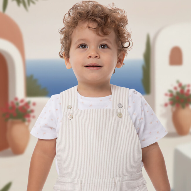 Benjamin Baby Dungaree , Beige Stripe - Overalls - 4