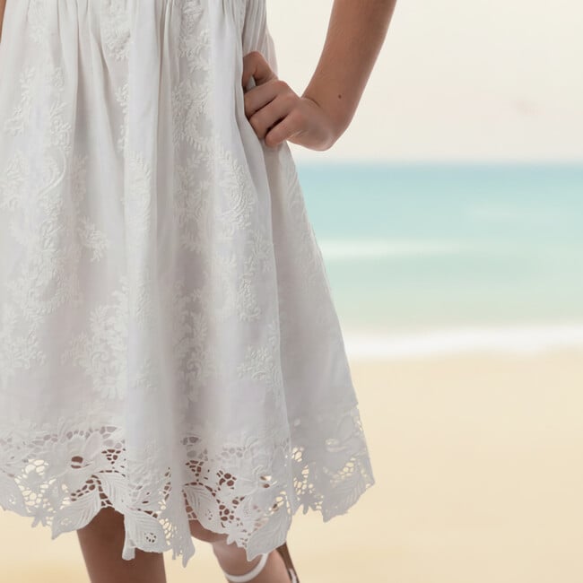 Bella Girl Dress Sleeveless, White Embroidery - Dresses - 5