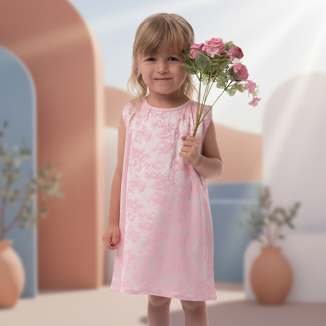 Adele Baby Dress Sleeveless, Pink Embroidery - Dresses - 3
