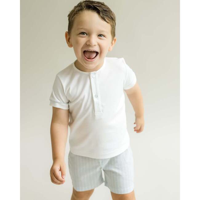 Henley T-Shirt - Lt.Blue Trim, White