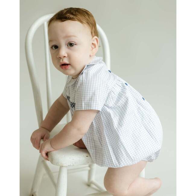 Oliver Gingham Smocked Bubble Romper, White Multi - Rompers - 3
