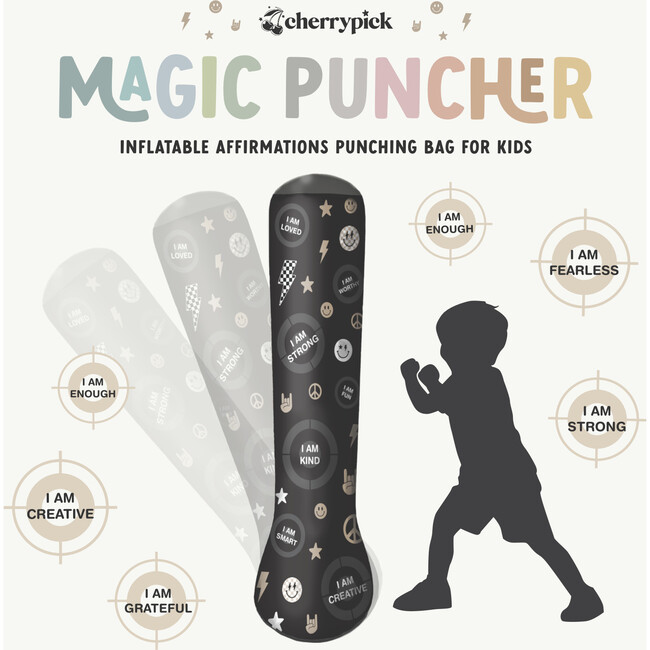 Magic Puncher - Inflatable Punching Bag for Kids with Positive Affirmations, Black