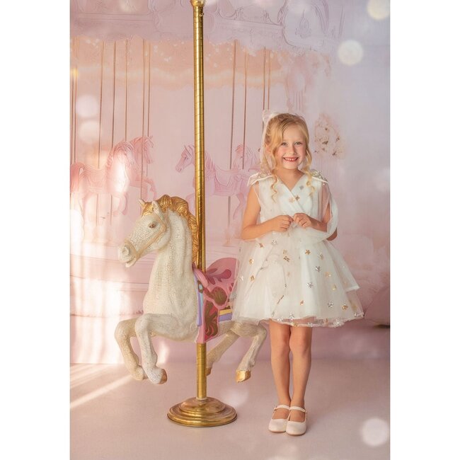 Stardust Embroidered White Tulle Party Dress, White