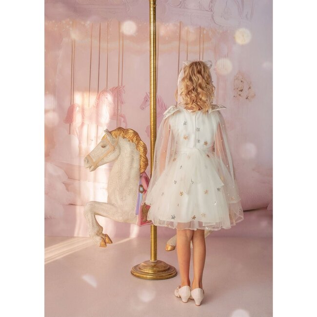 Stardust Embroidered White Tulle Party Dress, White