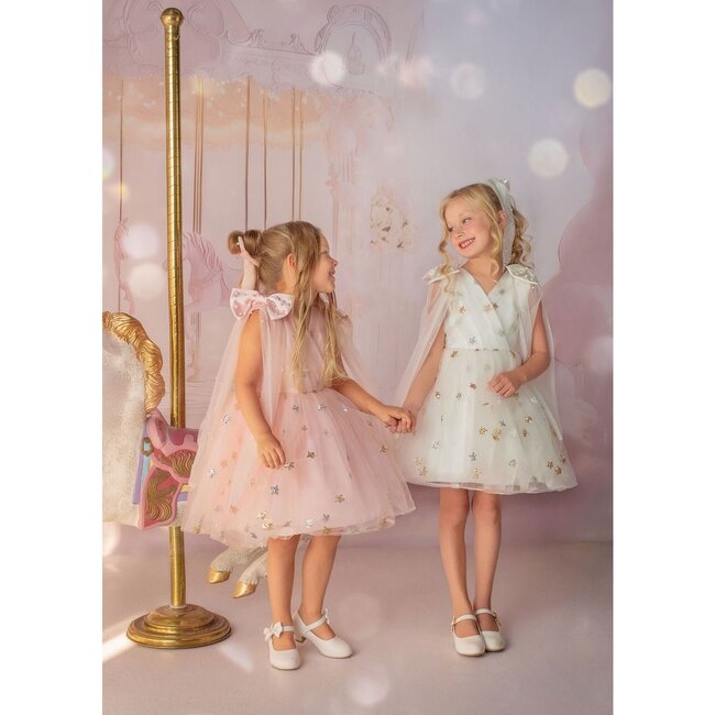 Stardust Embroidered White Tulle Party Dress, White - Dresses - 5