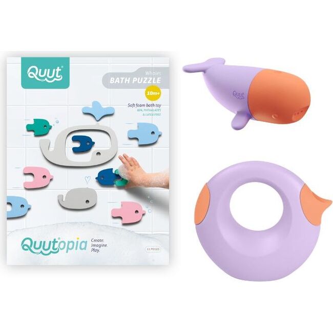 Quut Bath Bundle Whale - 1 Whale Squeezi, 1 Bath Puzzle Whale, 1 Lavender Cana