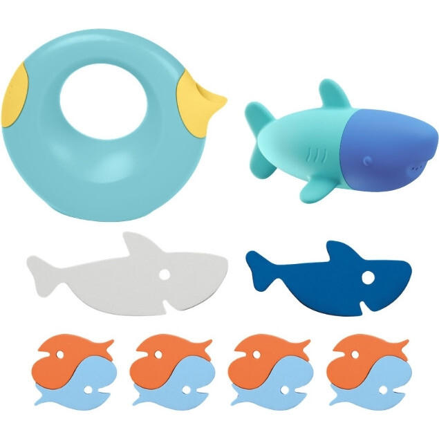 Quut Bath Bundle Shark - 1 Shark Squeezi, 1 Bath Puzzle Shark, 1 Banana Blue Cana