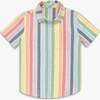 Kids Short Sleeve Button Down In Rainbow Stripe, Rainbow Sunrise Stripe - Button Downs - 1 - thumbnail