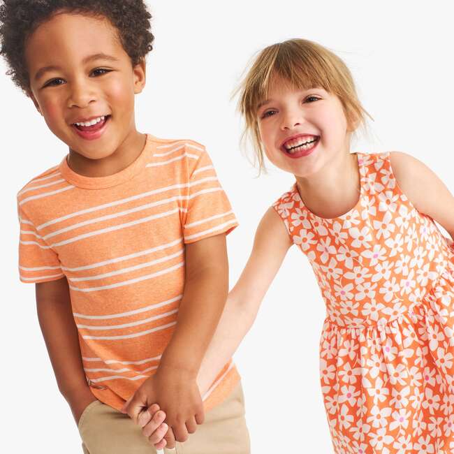 Kids Heathered Tee In Stripe, Goldfish White Stripe