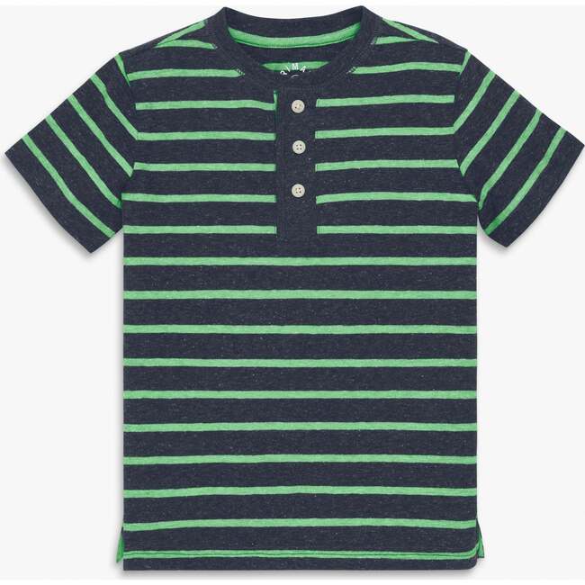 Kids Heathered Henley Tee In Stripe, Navy Clover Stripe