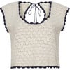 Zaria Crochet Top, Ivory w/Black Tipping - Shirts - 1 - thumbnail