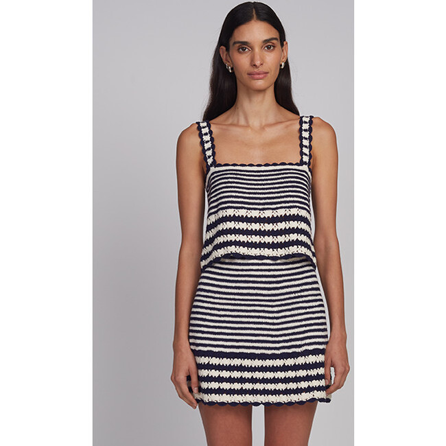 Tatum Mini Skirt, Ivory/Navy Stripe - Skirts - 3