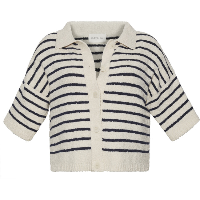 Romy Shirt Cardi, Ivory/Navy Stripe