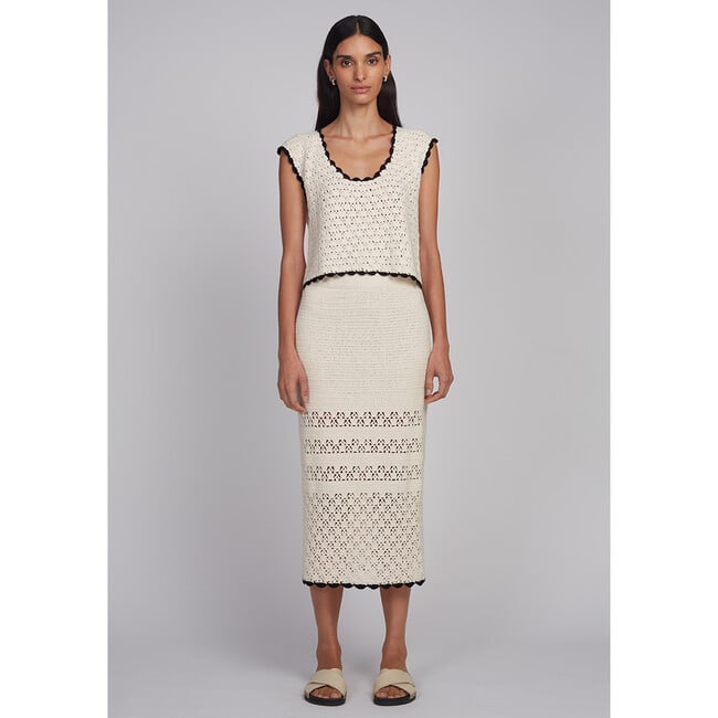 Zaria Crochet Top, Ivory w/Black Tipping - Shirts - 3