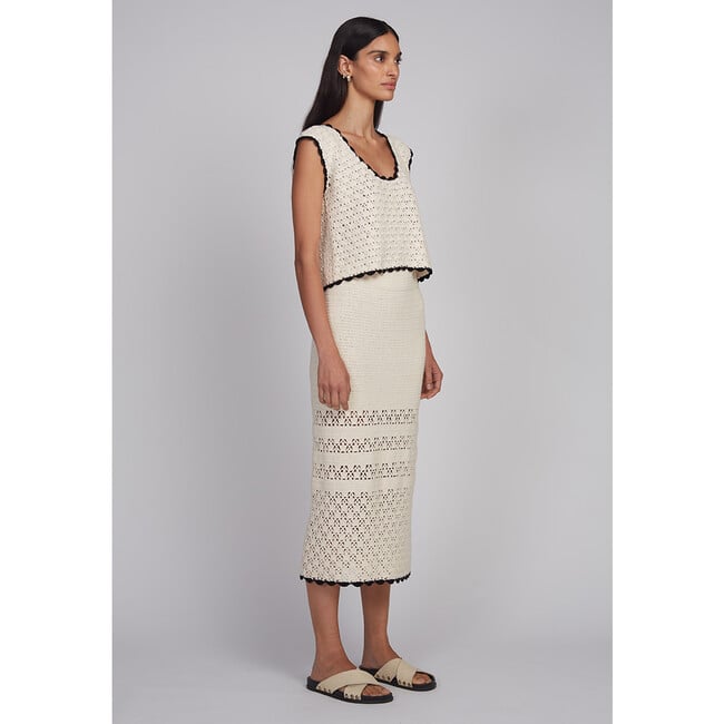 Zaria Crochet Top, Ivory w/Black Tipping - Shirts - 4