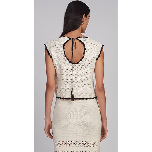 Zaria Crochet Top, Ivory w/Black Tipping - Shirts - 5