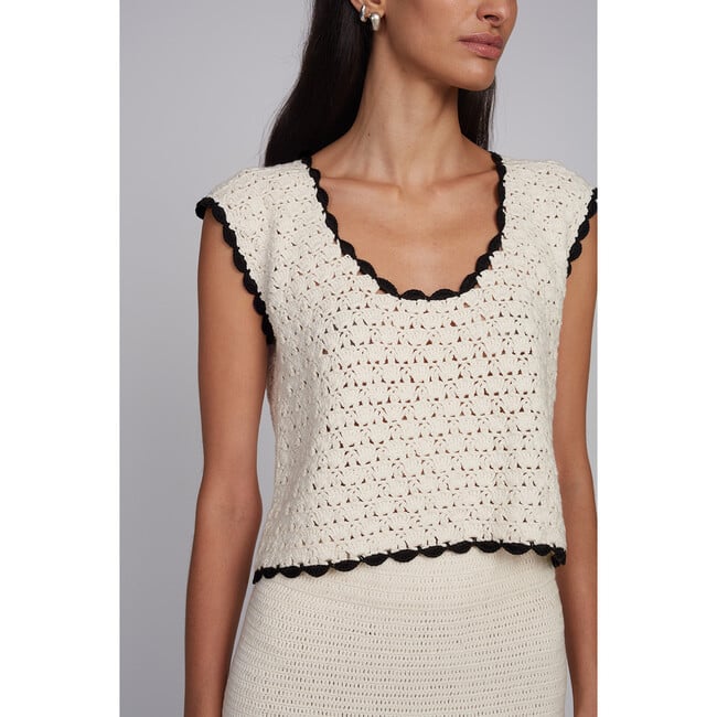 Zaria Crochet Top, Ivory w/Black Tipping - Shirts - 8