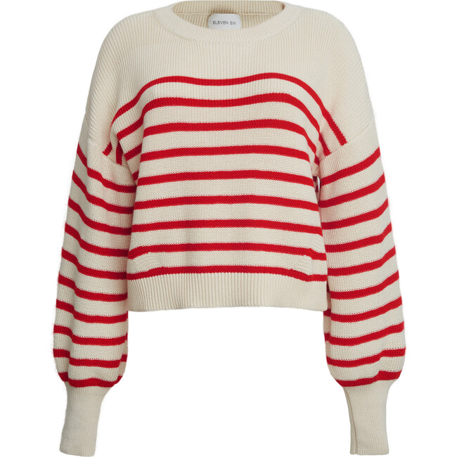 Layla Stripe Sweater, Ivory/Rosso Stripe