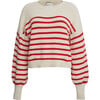 Layla Stripe Sweater, Ivory/Rosso Stripe - Cardigans - 1 - thumbnail