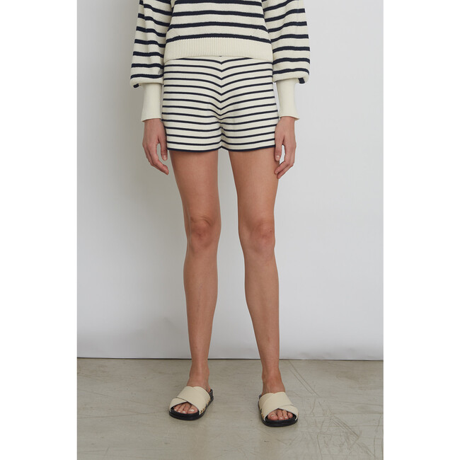 Lea Stripe Short, Ivory/Navy Stripe