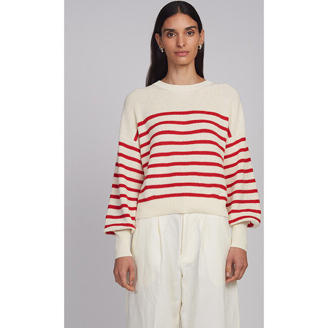 Layla Stripe Sweater, Ivory/Rosso Stripe