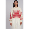 Layla Stripe Sweater, Ivory/Rosso Stripe - Cardigans - 2 - thumbnail