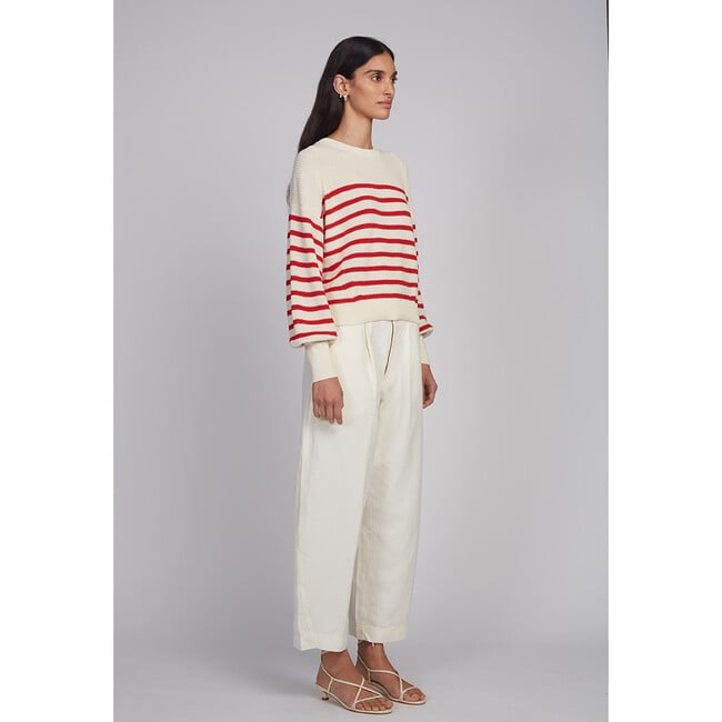 Layla Stripe Sweater, Ivory/Rosso Stripe - Cardigans - 4