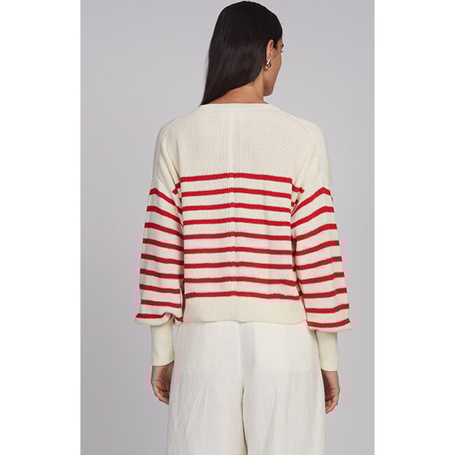 Layla Stripe Sweater, Ivory/Rosso Stripe - Cardigans - 5