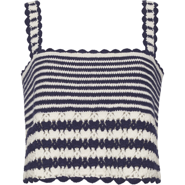 Caria Stripe Top, Ivory/Navy Stripe